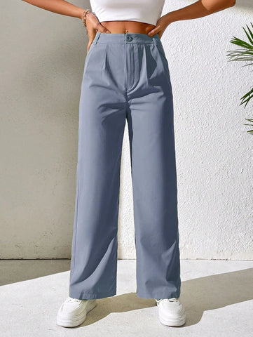 PETITE High Waist Plicated Detail Straight Leg Pants