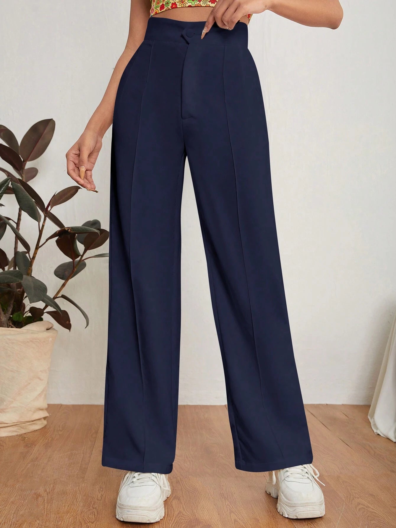 PETITE Solid Dual Pocket Tailored Pants