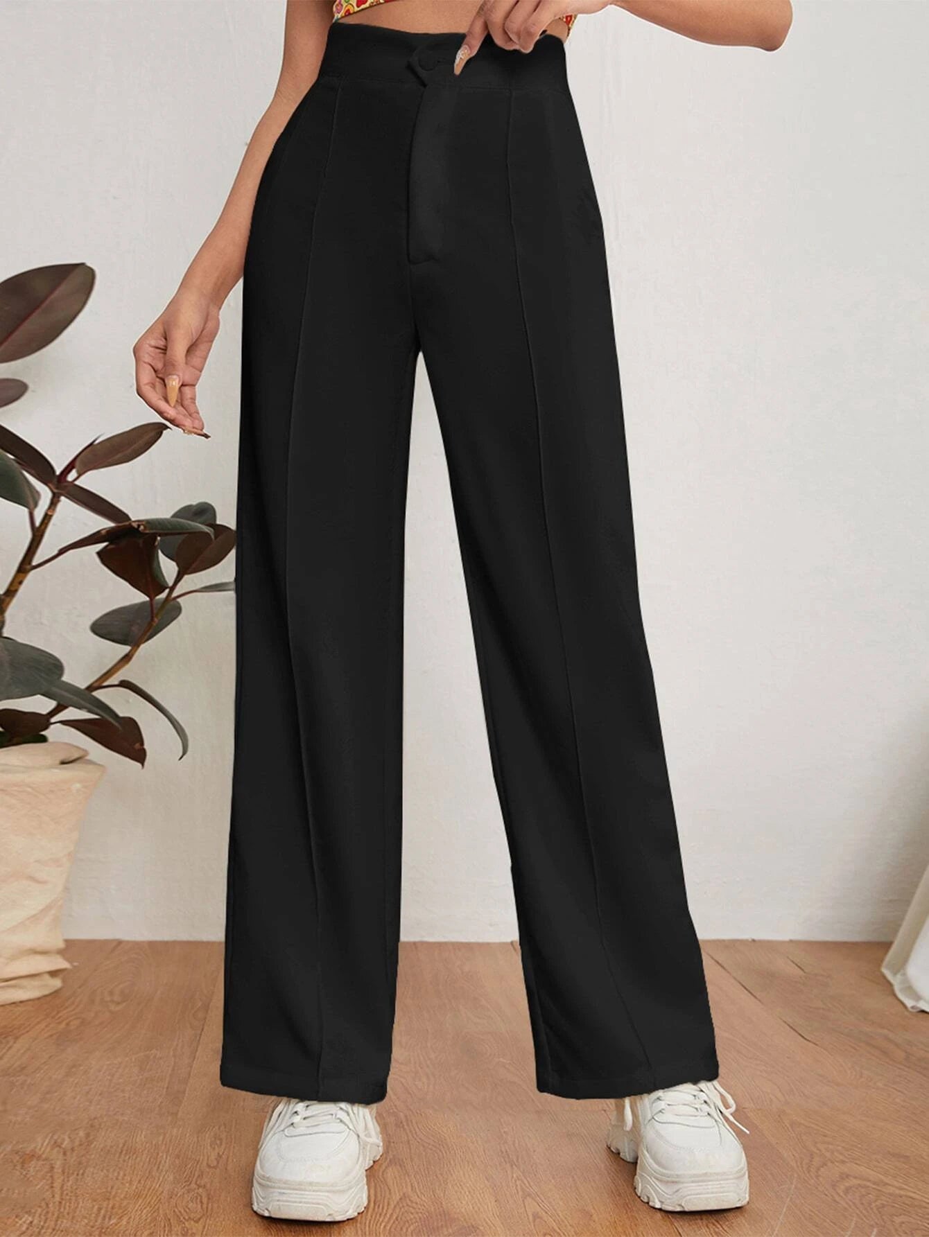 PETITE Solid Dual Pocket Tailored Pants