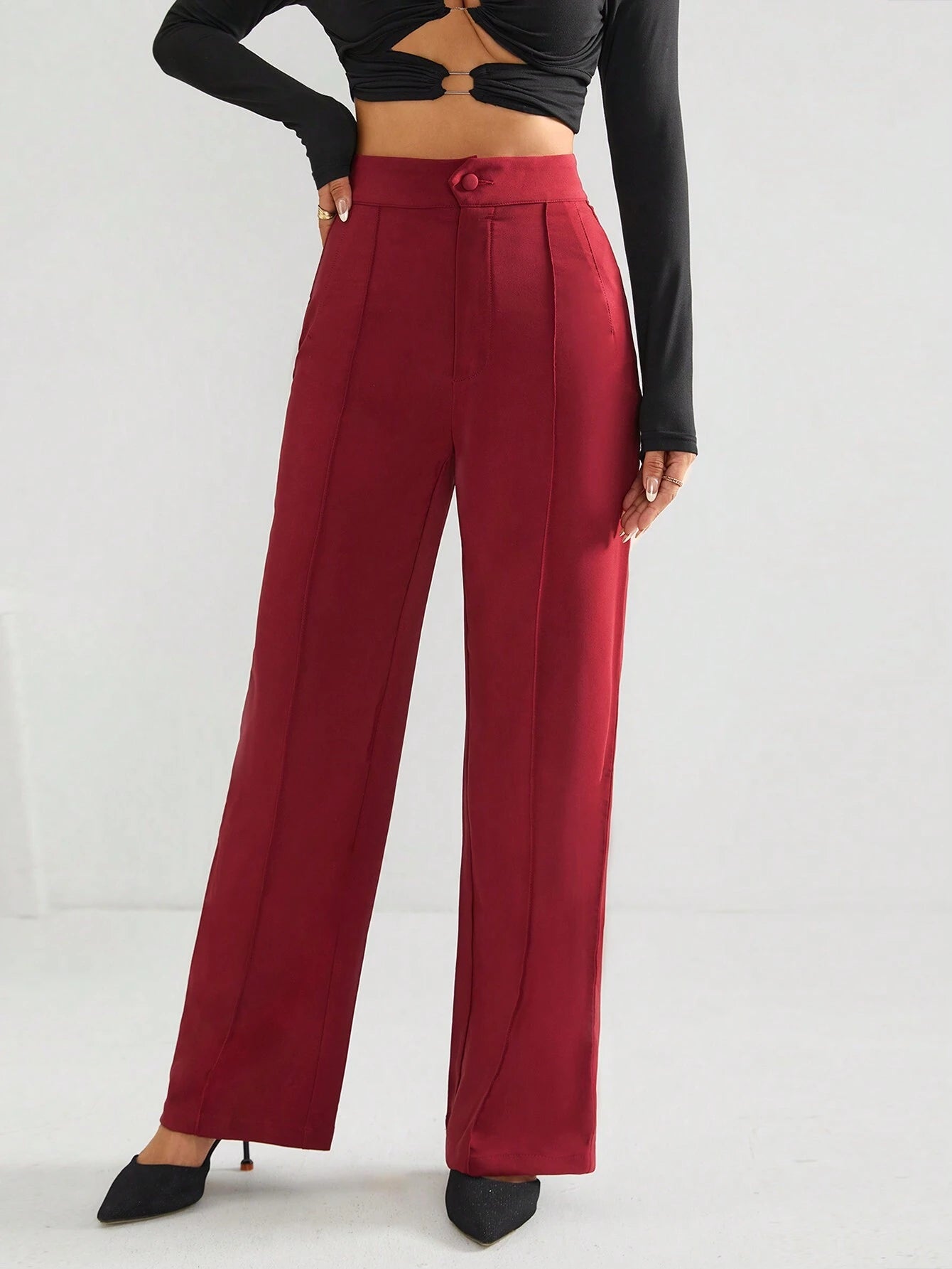 PETITE Solid Dual Pocket Tailored Pants