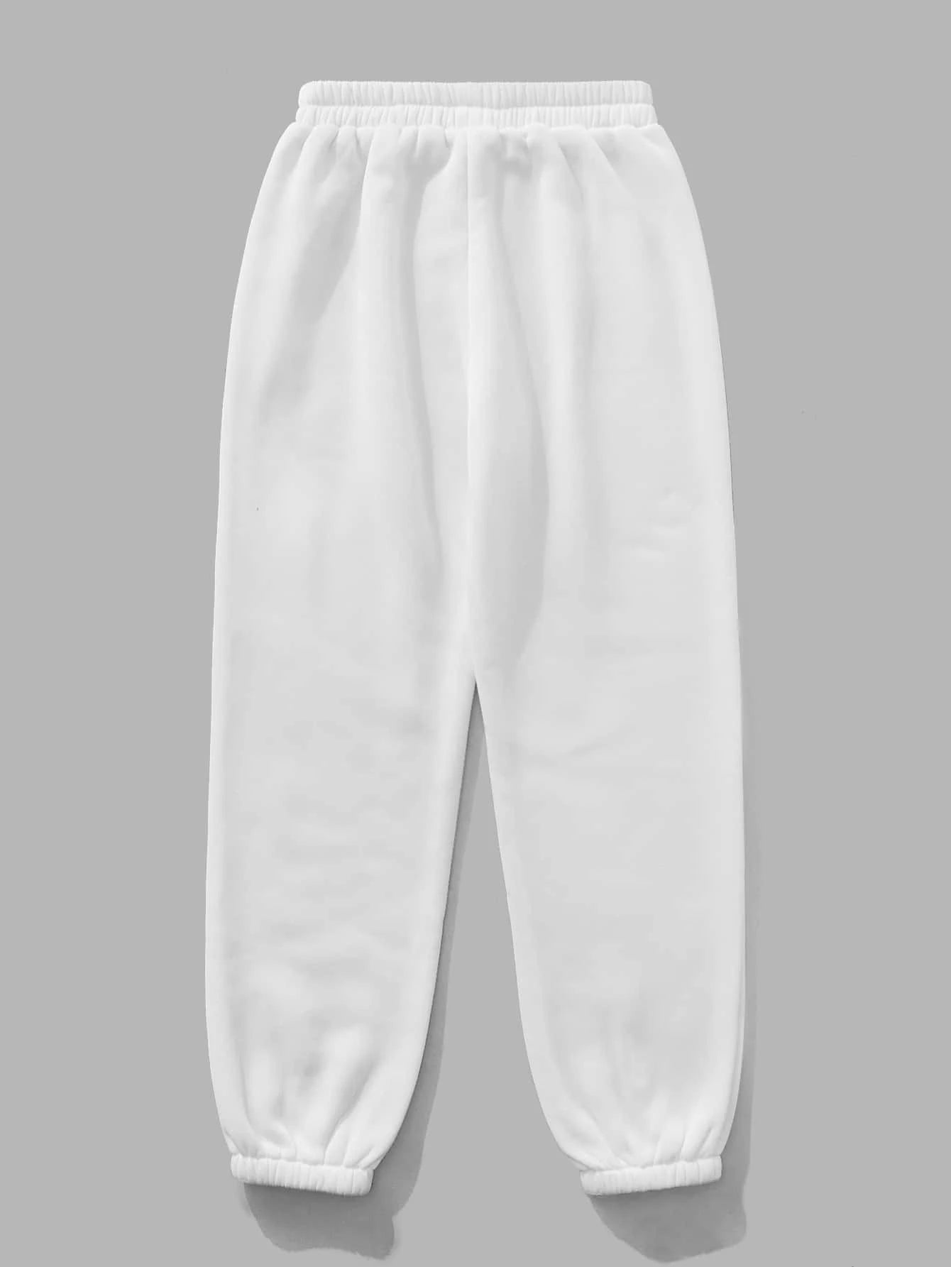 PETITE Solid Elastic Waist White Sweatpants