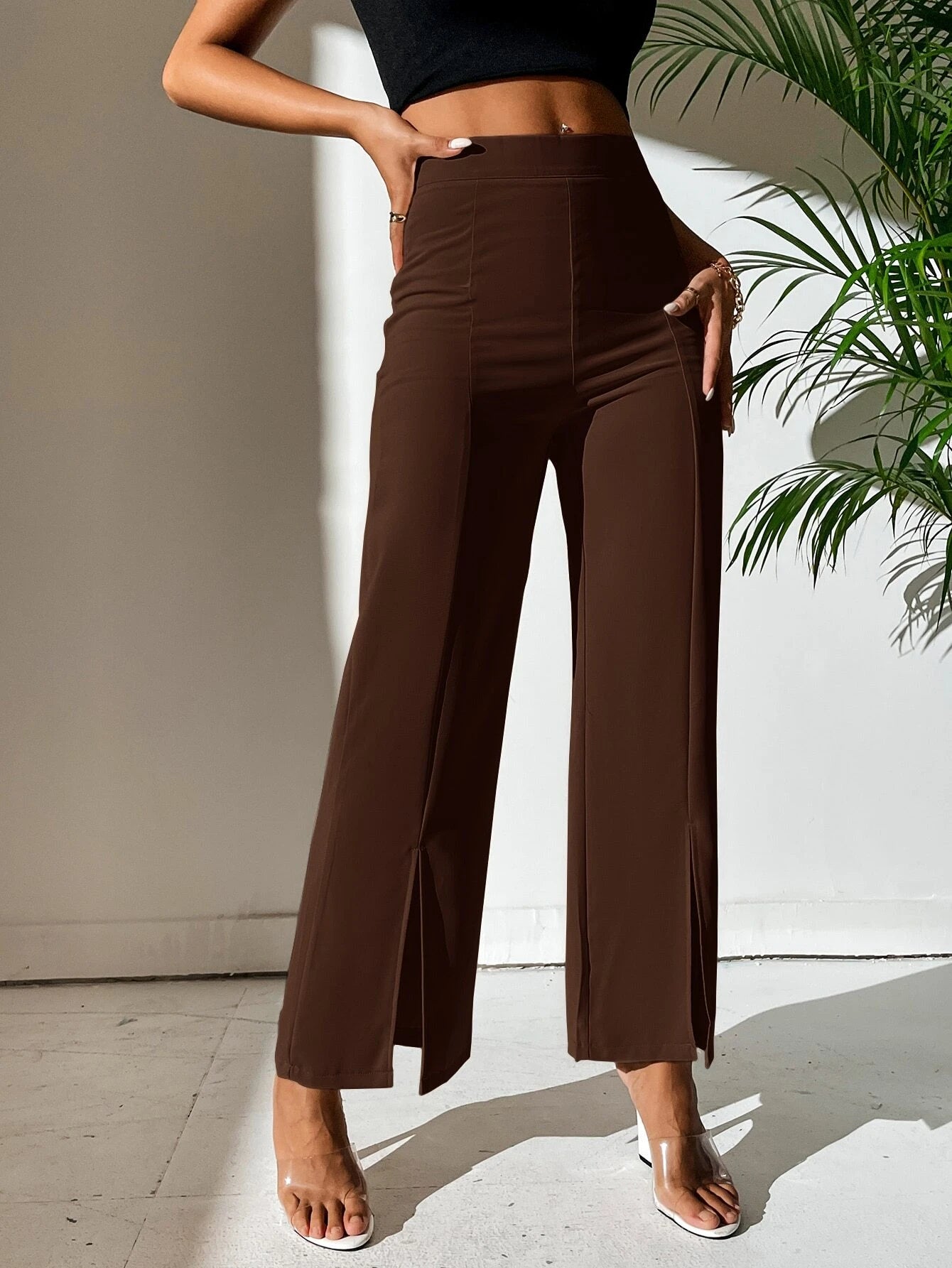 PETITE Split Hem Straight Leg Pants