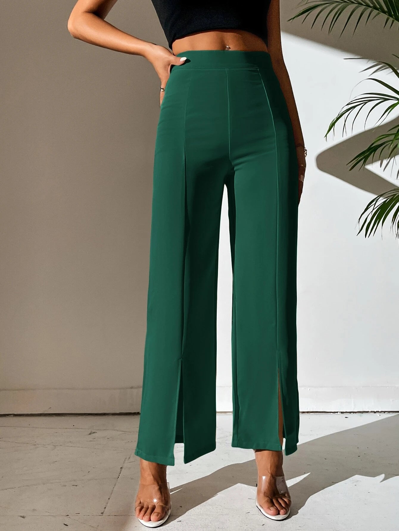 PETITE Split Hem Straight Leg Pants