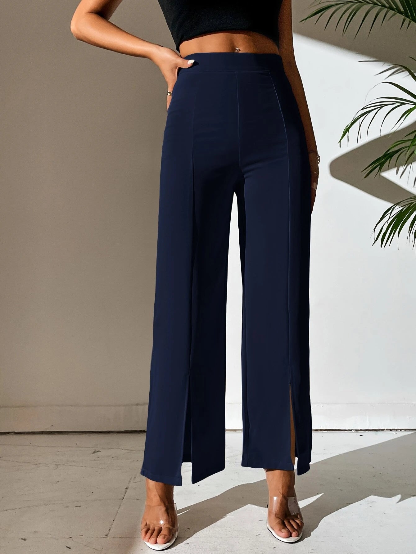 PETITE Split Hem Straight Leg Pants