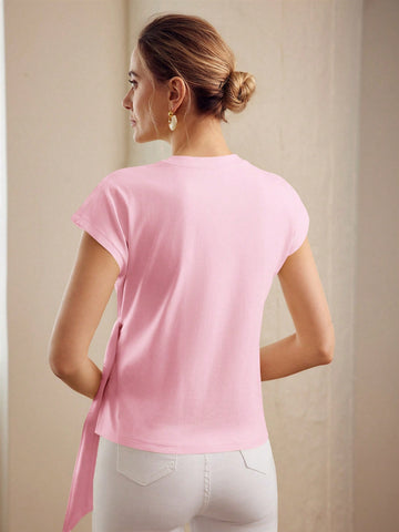 PREMIUM KNOT FRONT CAP SLEEVE T-SHIRT
