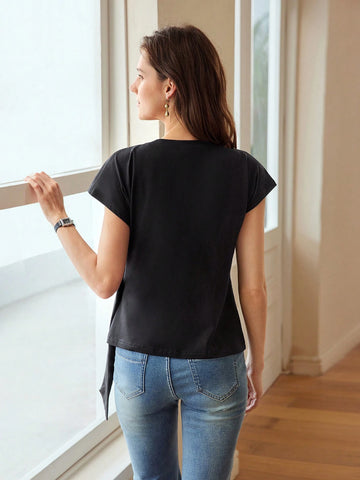 PREMIUM KNOT FRONT CAP SLEEVE T-SHIRT