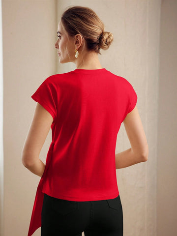 PREMIUM KNOT FRONT CAP SLEEVE T-SHIRT