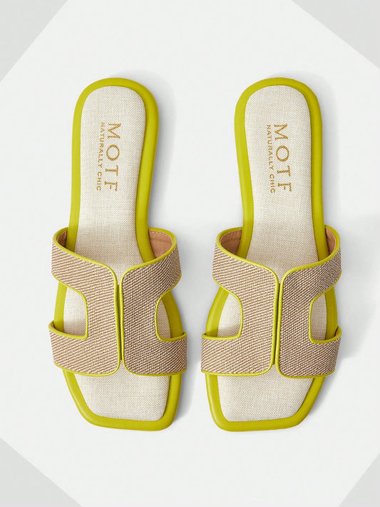 PREMIUM SQUARE TOE CONTRAST TRIM FLAT SANDALS