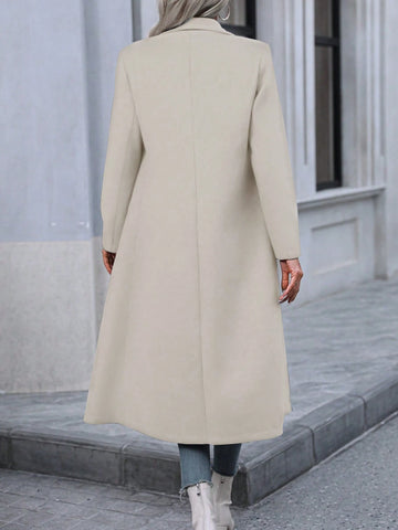 Solid Color Lapel Double-Breasted Woolen Coat