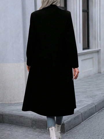 Solid Color Lapel Double-Breasted Woolen Coat