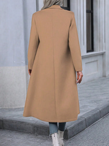Solid Color Lapel Double-Breasted Woolen Coat