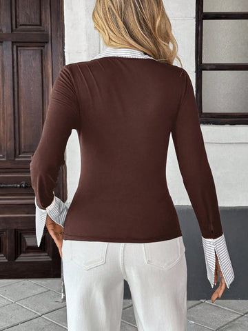 Women's Fashionable 2 In 1 Patchwork Long Sleeve T-Shirt