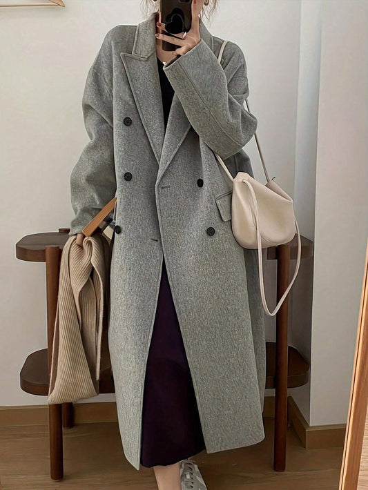 Pariaura Women's Long Gray Wool Coat With Button Closure