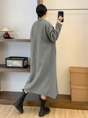 Pariaura Women's Long Gray Wool Coat With Button Closure