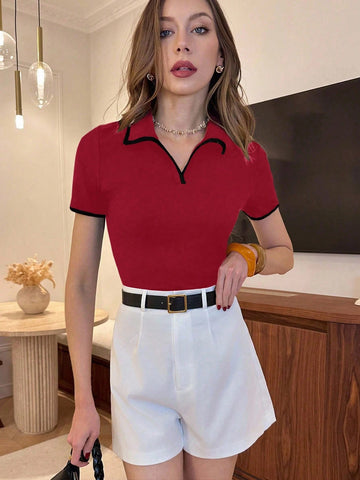 Women's Polo Collar Color Block T-Shirt