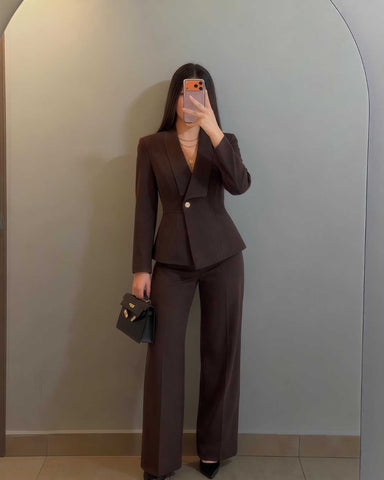 Lapel collar blazer and pants set