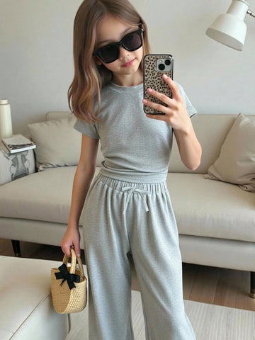 Textured Knit Side Ruched Mock Neck Snug Fit Top And Wide Leg Pant