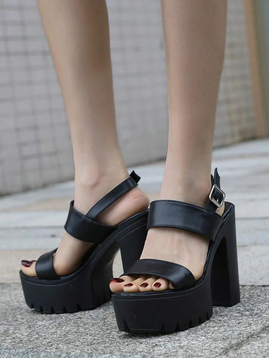 Platform Chunky Heeled Slingback Sandals