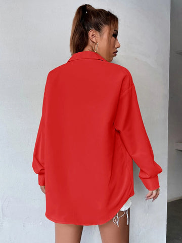 Pocket Patched Drop Shoulder Oversized Shirt