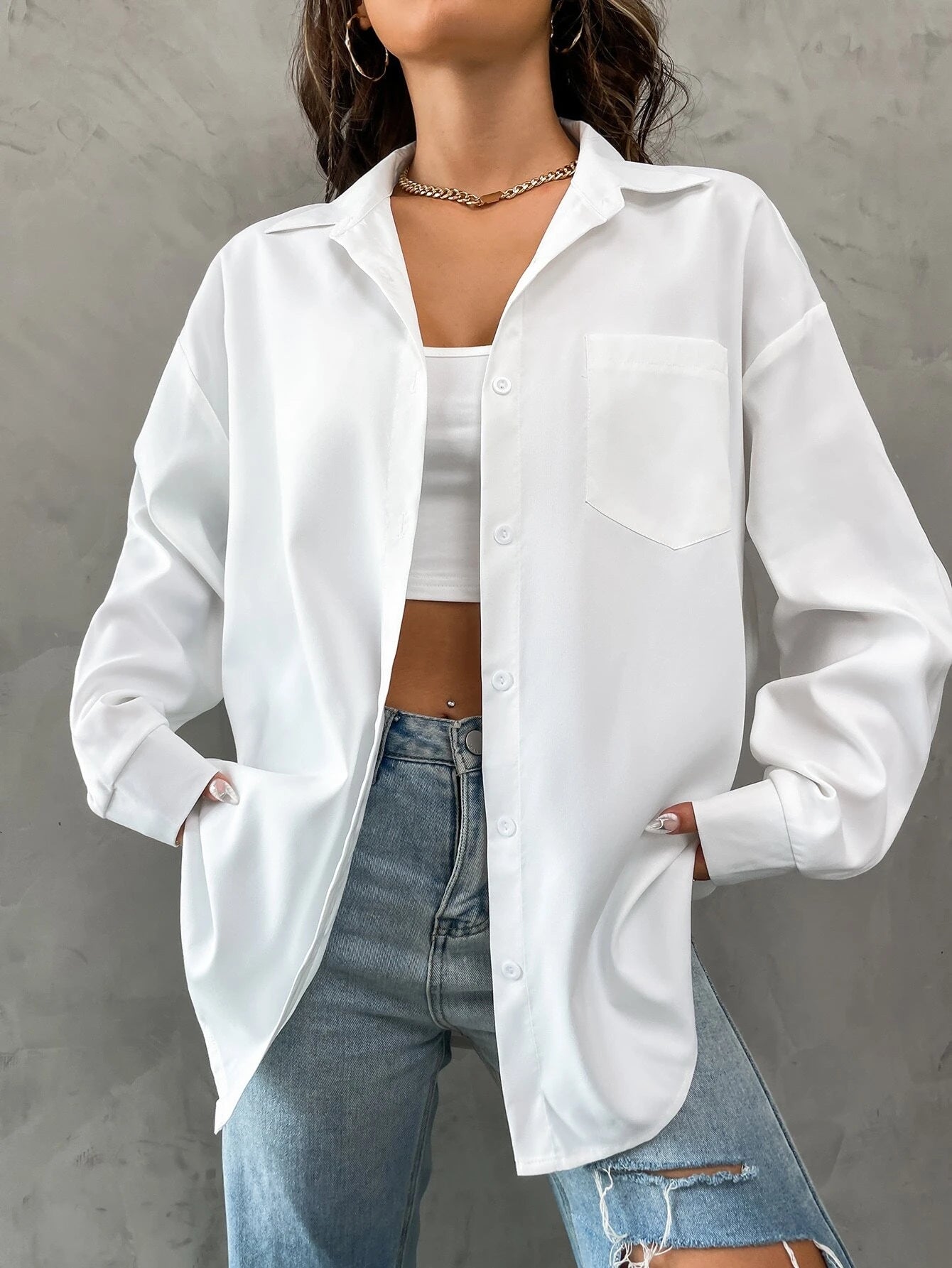 Pocket Patched Drop Shoulder Oversized Shirt