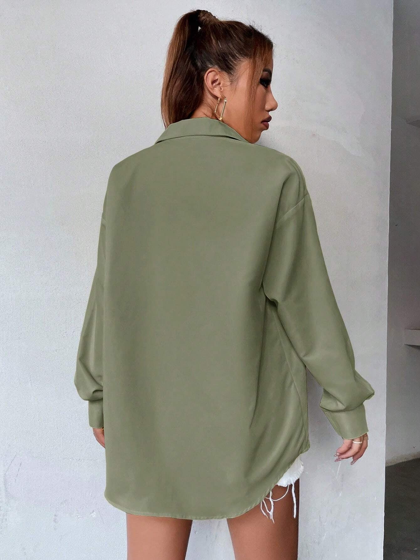 Pocket Patched Drop Shoulder Oversized Shirt