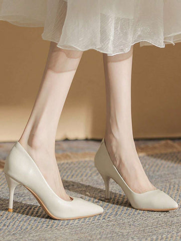 Point Toe Stiletto Heeled Court Pumps