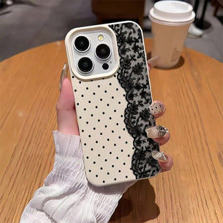 Polka Dot Lace Anti-Slip Litchi Texture Phone Case