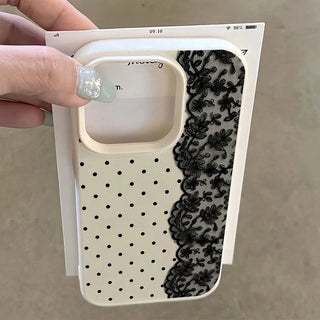 Polka Dot Lace Anti-Slip Litchi Texture Phone Case