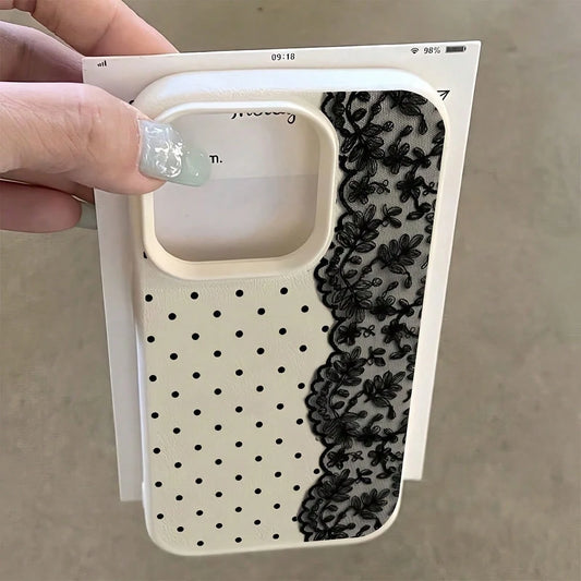 Polka Dot Lace Anti-Slip Litchi Texture Phone Case
