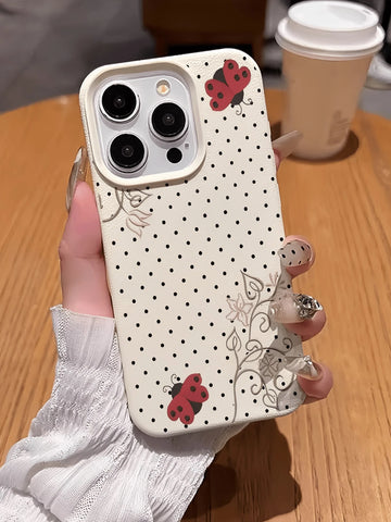 Polka Dot Lace Anti-Slip Litchi Texture Phone Case