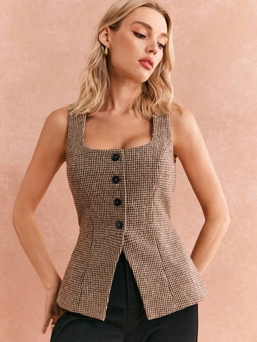 Button Embellished Tank Top Jacket