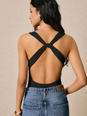 Women's Bodysuits Comfortable Metallic Embellishments Slim-Fitting Bodysuits