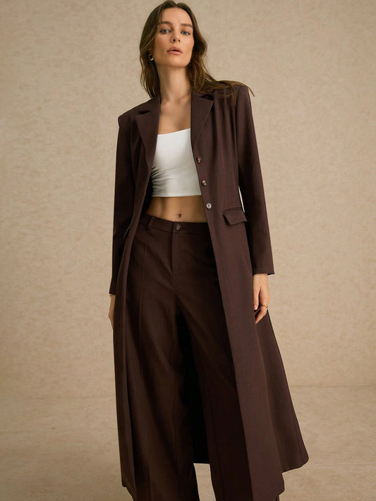 Breasted Wide Strap Slimming Both Sides Real Pockets Long Sleeve Long Blazer