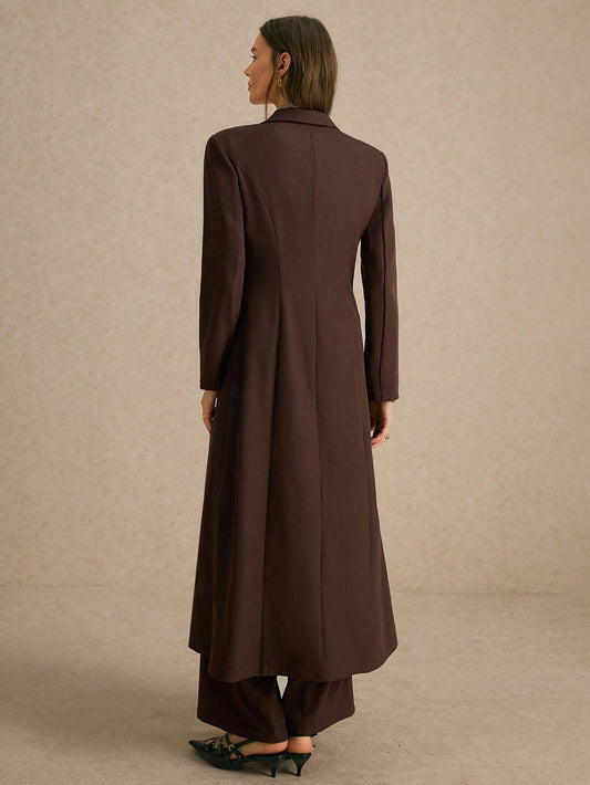 Breasted Wide Strap Slimming Both Sides Real Pockets Long Sleeve Long Blazer