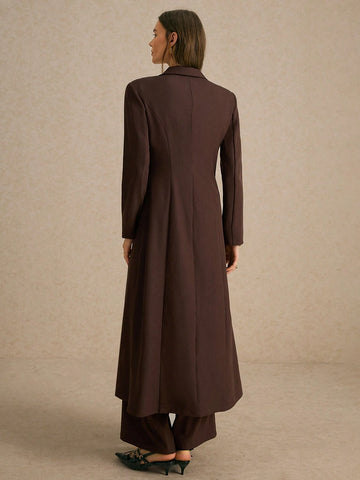 Breasted Wide Strap Slimming Both Sides Real Pockets Long Sleeve Long Blazer