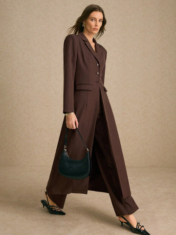 Breasted Wide Strap Slimming Both Sides Real Pockets Long Sleeve Long Blazer
