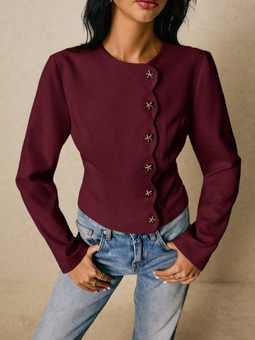 Women's Fashionable Commuter Starfish Button Solid Color Shirt