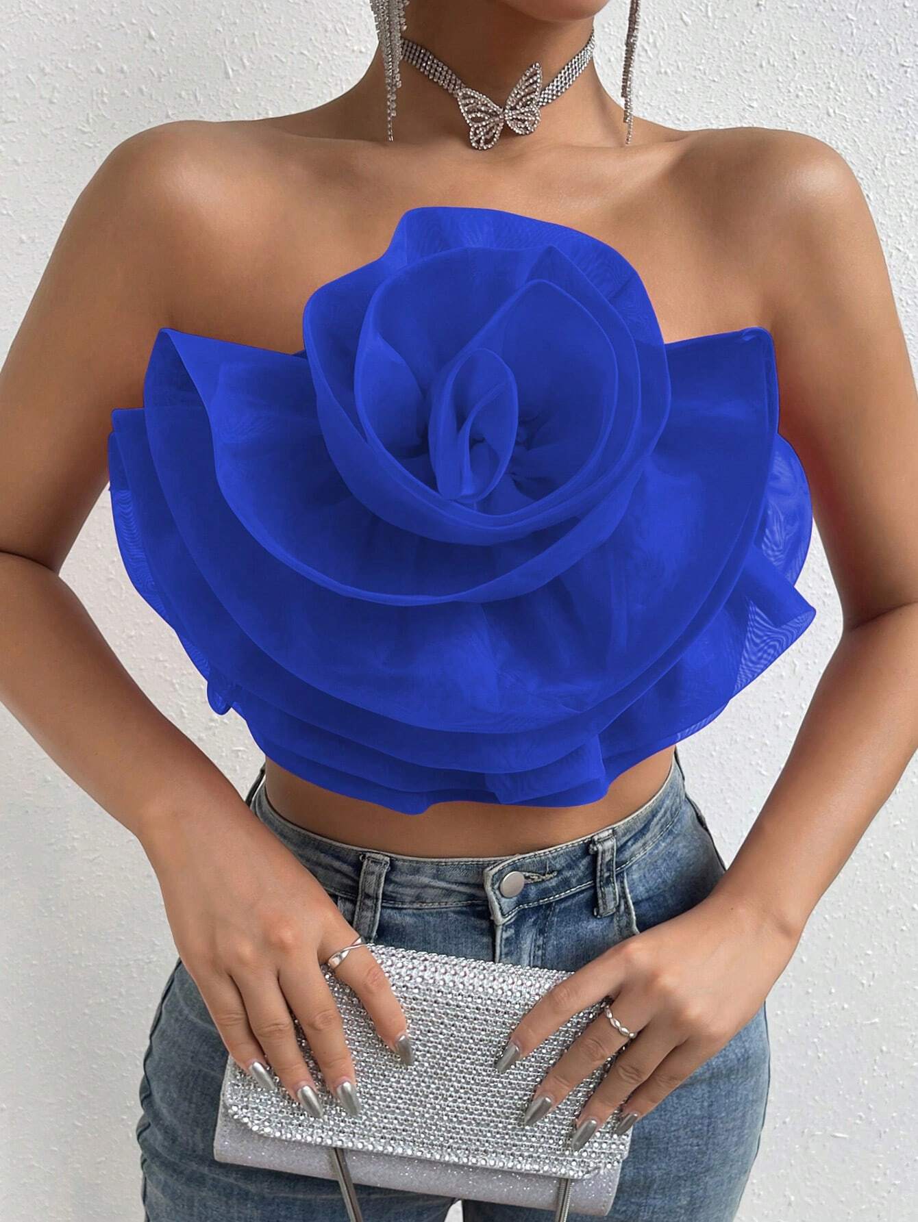 Privé Flower Decor Crop Tube Top