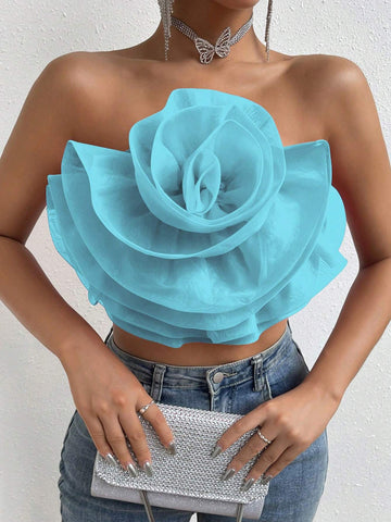 Privé Flower Decor Crop Tube Top