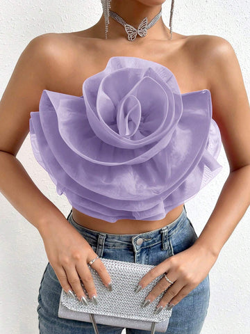 Privé Flower Decor Crop Tube Top