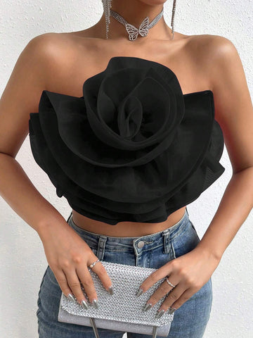 Privé Flower Decor Crop Tube Top