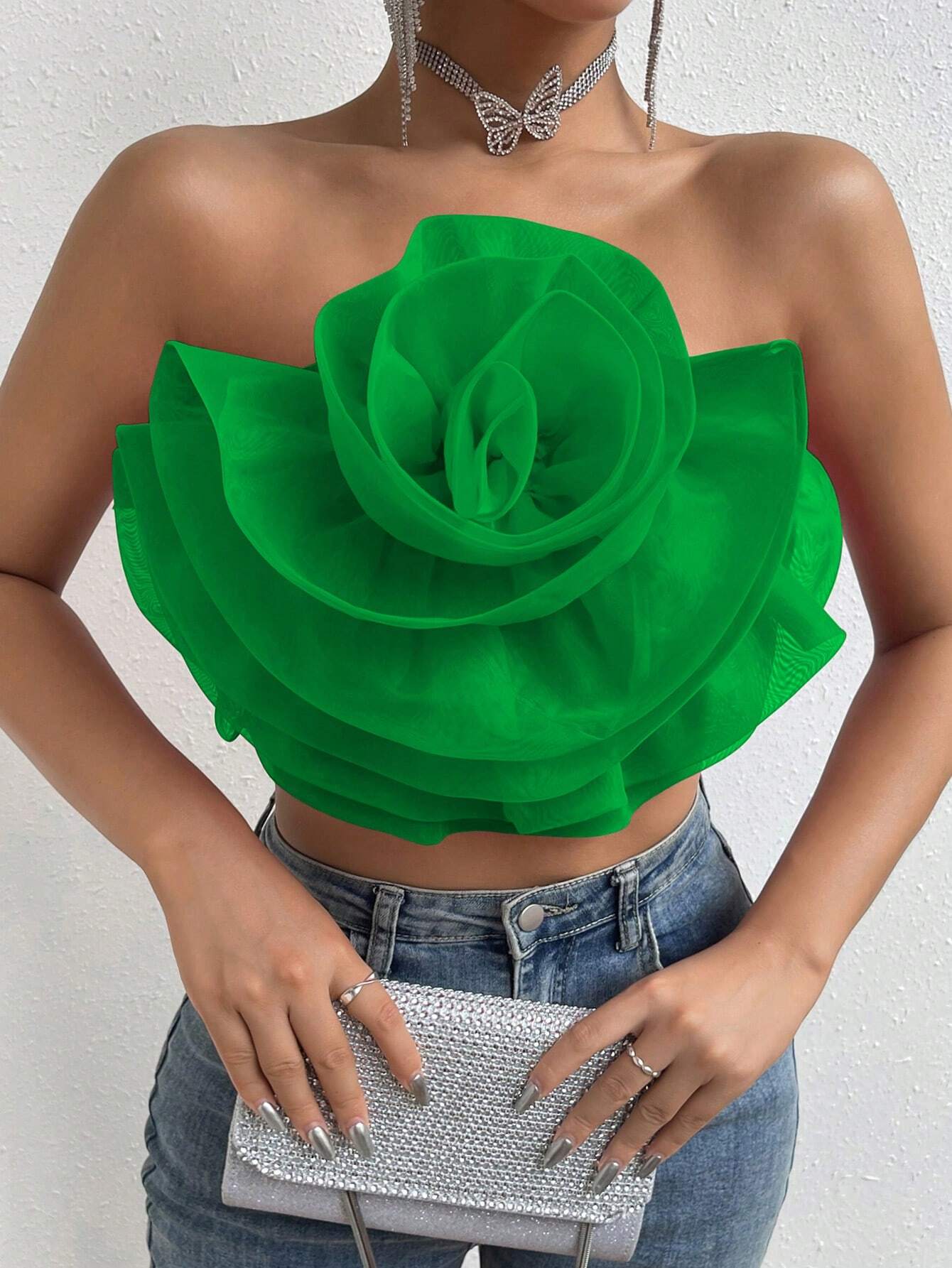 Privé Flower Decor Crop Tube Top