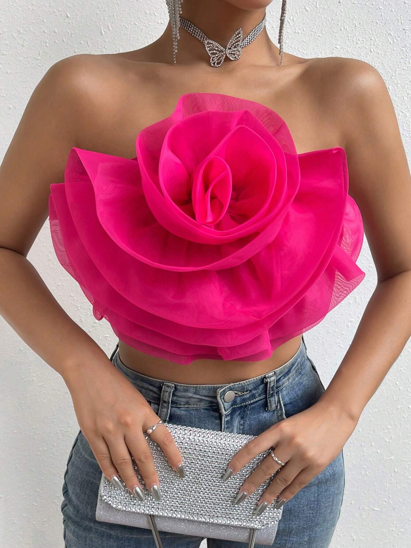 Privé Flower Decor Crop Tube Top