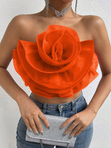 Privé Flower Decor Crop Tube Top