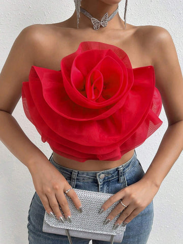 Privé Flower Decor Crop Tube Top