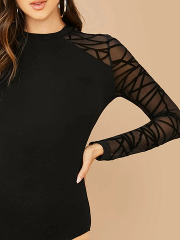 Privé Geo Mesh Sleeve Form Fitted Bodysuit