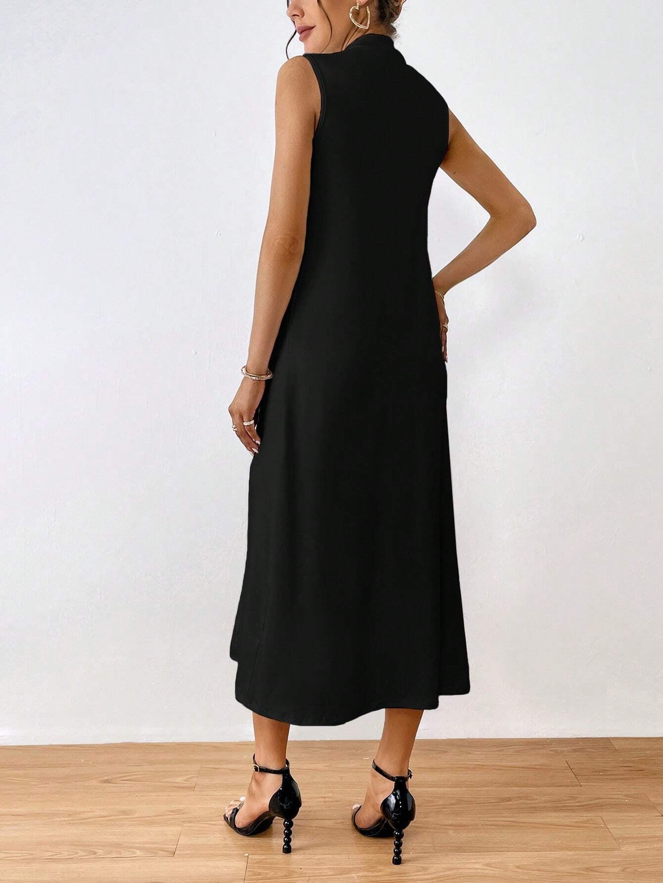 Privé Mock Neck High Low Hem Tank Dress