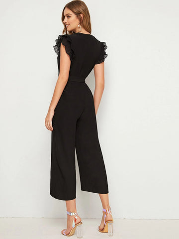 Privé Notched Neckline Butterfly Sleeve Belted Jumpsuit