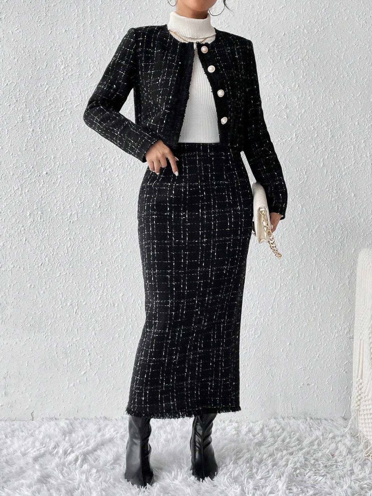 Privé Plaid Tweed Jacket & Skirt