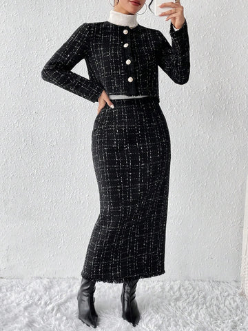 Privé Plaid Tweed Jacket & Skirt